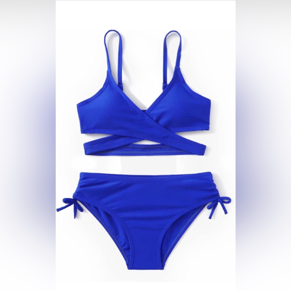 New Teen Girls' Swimsuits Two-Piece V-Neck Bikini Adjustable Shoulder Straps